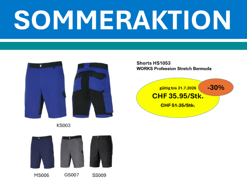 Sommeraktion: 30% auf Arbeitsshorts – Nur bis 31. Juli 2026
